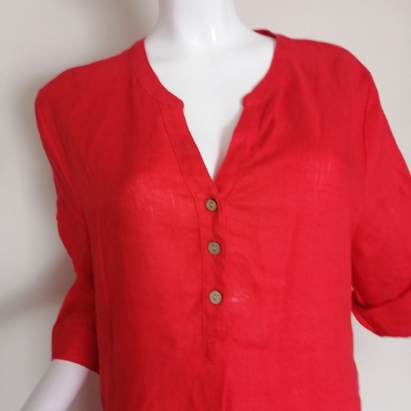 NEW CREAM Effortless Red Button-Front Midi Dress 100%linen - Picture 3 of 8